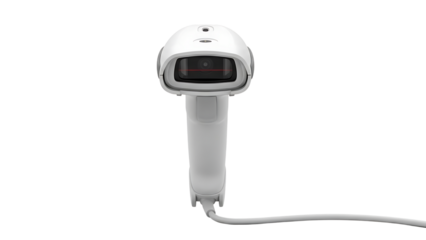 White Handheld 3D Scanner Device with Cord on White Background