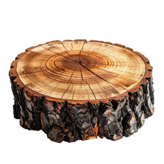 Close-up view of a tree stump cross-section with prominent growth rings against a black background.