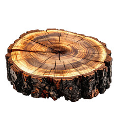A detailed cross-section of a tree stump displaying rich annual growth rings against a black background.