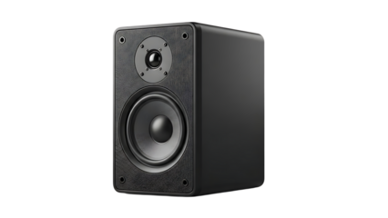 Black Studio Monitor Speaker with Circular Drivers on White Background