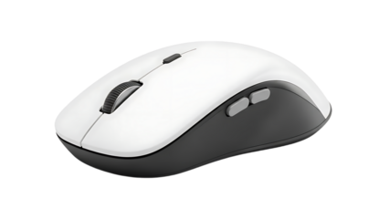 Wireless Computer Mouse in White and Black with Scroll Wheel and Side Buttons