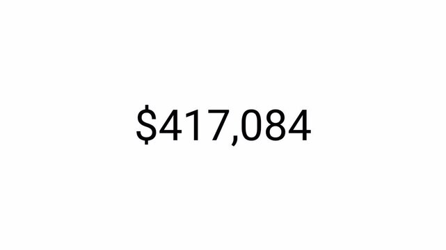 dollar Number counter animation from zero to five million on a transparent background, $0 to $500000 animated dollar number counter with alpha channel best for  amount concepts.