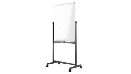 Mobile Whiteboard on Black Frame with Wheels in Modern Office Setting