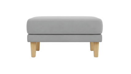 Light Gray Upholstered Ottoman with Wooden Legs in Minimalist Modern Interior