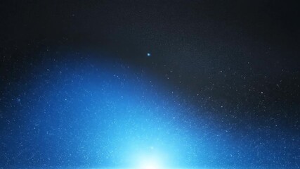 A serene galaxy scene with stars and a bright celestial body in the dark space viewed from a distance.