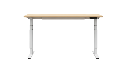 Modern Adjustable Office Desk with Light Wood Surface and White Metal Frame for Workspace