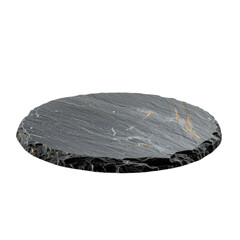 A dark, oval slate serving platter with a rough, natural edge isolated on a black background.