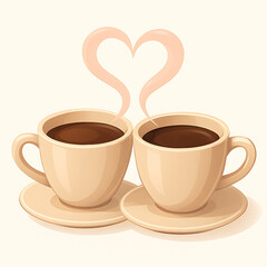 Two coffee cups with heart-shaped steam