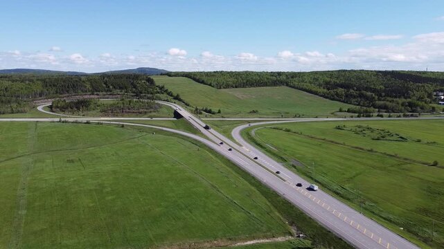 Aerial view of a highway interchange, Autoroute 20, Rimouski Qc