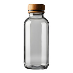 Clear glass bottle with a natural bamboo lid, perfect for sustainable drinks or storage.