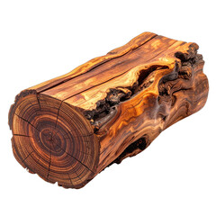 A richly grained, polished piece of dark hardwood log isolated against a black background.