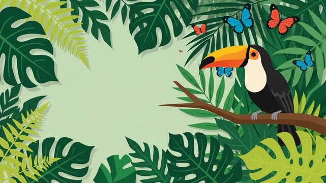 Toucan perched on a branch in a lush tropical jungle