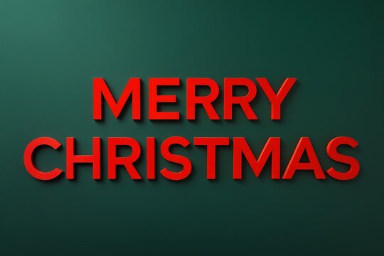 Bold red Merry Christmas typography on deep green background, festive minimal holiday text design.