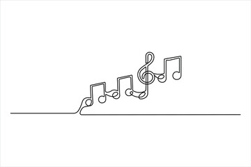 Music icon set featuring treble clef and notes, one line art