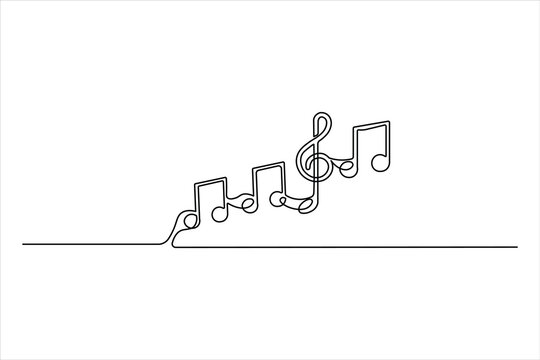 Music icon set featuring treble clef and notes, one line art