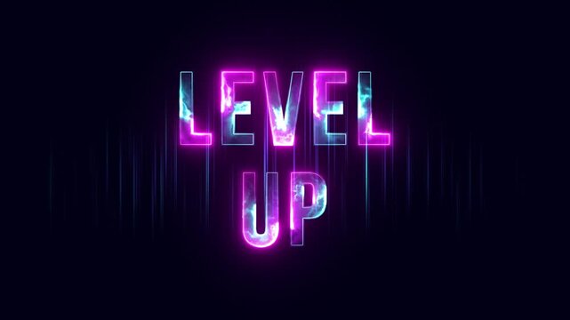 Level Up Text Animation Purple and Cyan Neon Glow for Gaming and Social Media 4K