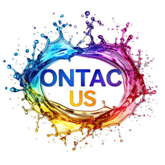 Vibrant Rainbow Liquid Splash Design with Contact Us Text