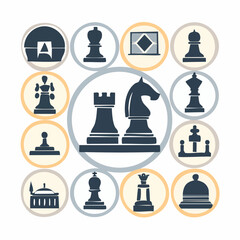 Chess pieces icons in a circular arrangement, vector illustration.