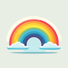 Cartoon rainbow with clouds on a light background, vector illustration.