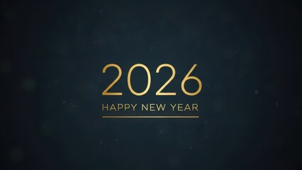 A happy new year 2026 greeting card with gold text on a dark background