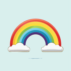 Cartoon rainbow with clouds on a light blue background, illustration.