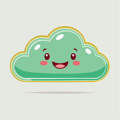 Cute green cloud cartoon character with a happy face and rosy cheeks on a light background.