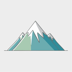 Illustration of three mountains with snow-capped peaks against a light gray background.