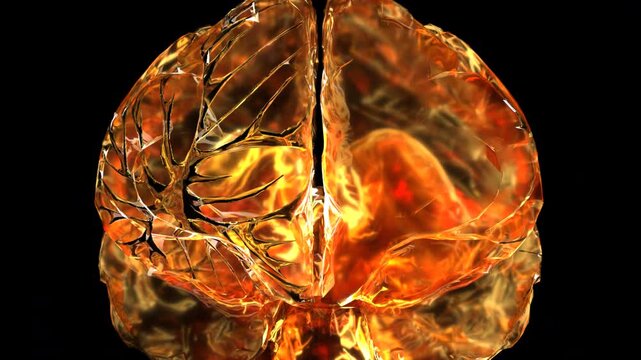 A rotating human brain electrically charged with thought