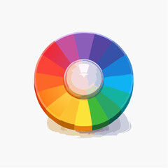 Colorful cartoon wheel with rainbow segments and a central white sphere, casting a soft shadow.