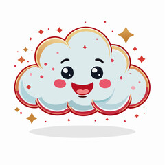 Cute cartoon cloud with a happy face and sparkling stars around it.