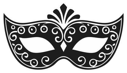 Elegant Venetian Mask Vector with Swirls and Diamond Decor Black Silhouette Design for Masquerade Ball Theme and Ornamental Graphics