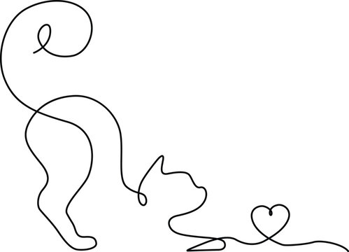 Whimsical cat and heart line art Vector