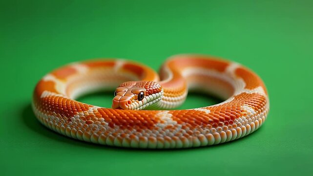 Close-up of a corn snake slithering on a green screen background