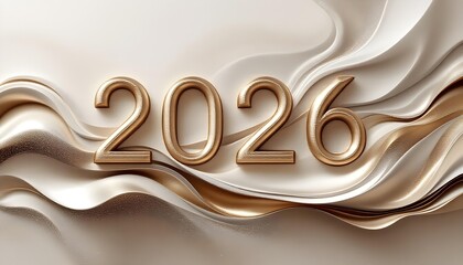 Luxury abstract wave design with smooth curves warm metallic glow and central 2026 delivering modern festive new year elegance