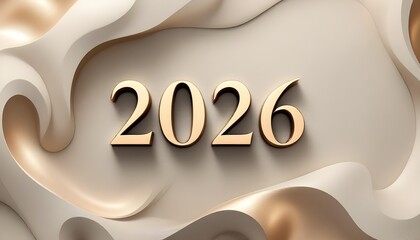 Modern abstract wave composition on polished surface featuring warm metallic light luxury mood and elegant 2026 new year celebration