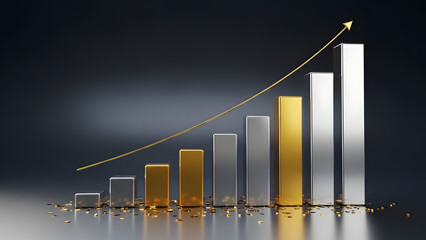 Growing business graph with golden arrow