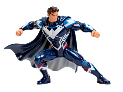 Blue, White, and Red Action Figure toy. A heroic character for children's imaginative play and adventure stories.