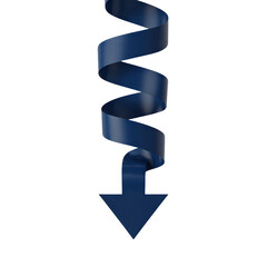 A dark blue spiral arrow isolated on transparent background pointing downwards in a 3d illustration