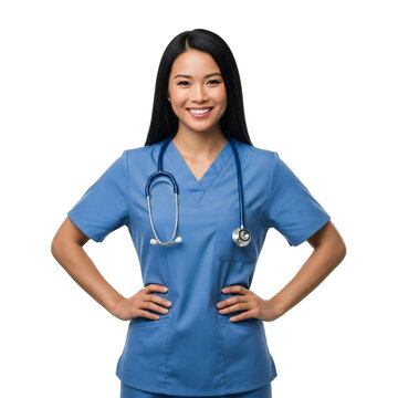 Smiling nurse in scrubs isolated on transparent background
