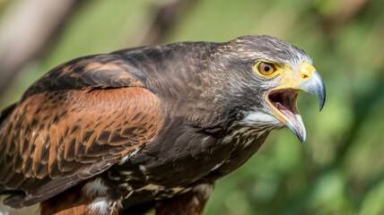 Fototapeta premium Majestic eagle with open beak in natural habitat outdoors