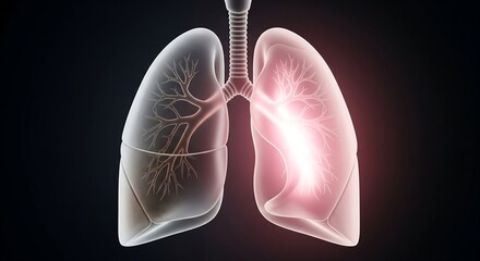 Human lungs with trachea, bronchi and bronchioles, healthy and inflamed, medical illustration