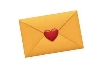 Yellow Envelope with Red Heart Emoji Isolated on White