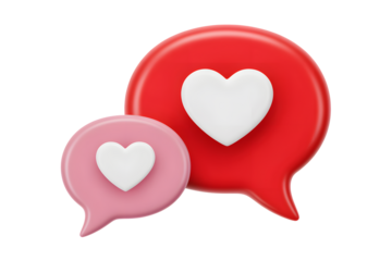 Abstract Red and Pink Speech Bubbles with White Hearts