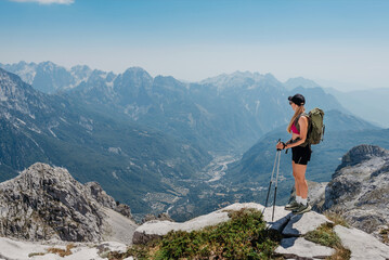 Woman Tourist Hiking in Valbona to Theth trek