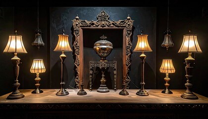 Ornate Antique Lamps and Urn Display