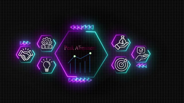 Abstract neon Hud knowledge ability business gear icon Glowing neon line concept. Glowing button in German on a futuristic, abstract wave technology on black background 4k video.
