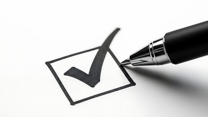 Black pen marking checkmark in checkbox on white background