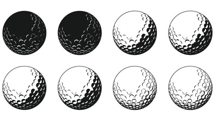 A series of golf balls displaying varying shades of gray and white