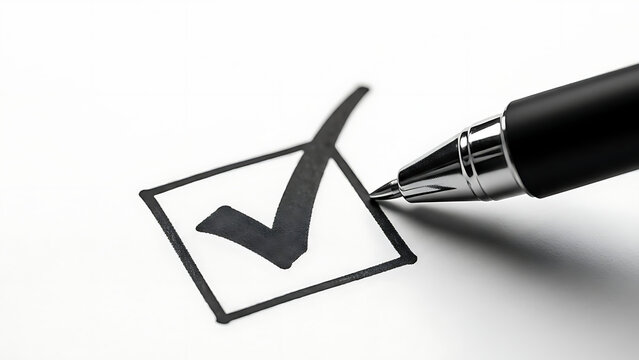 Black pen marking checkmark in checkbox on white background