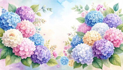 Pastel Hydrangea Bouquet Watercolor Painting